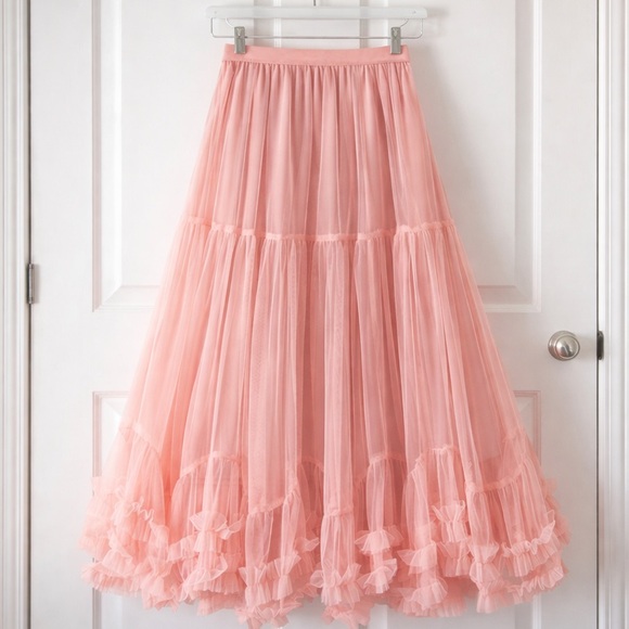Flygo Dresses & Skirts - Elegant Tulle Maxi Skirt- Pink